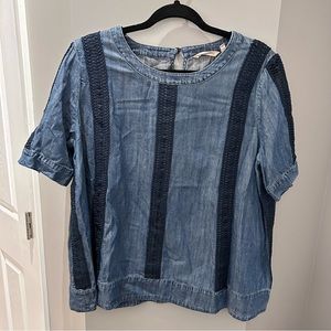 Soft Surroundings XL Denim & Knit Detail  Top